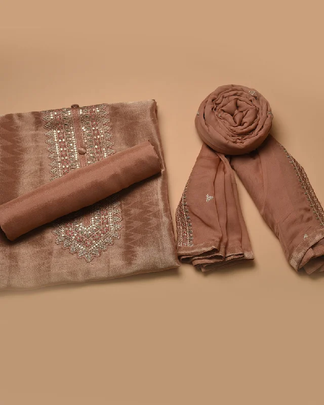 Light Peach Green Tissue Organza Embroidered Unstitched Suit Fabric Set With Organza Dupatta