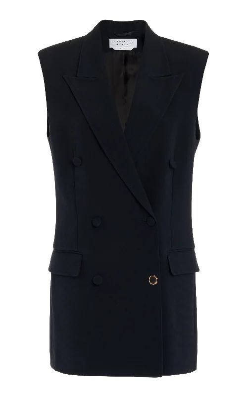 Mayte Vest in Black Silk Wool Cady