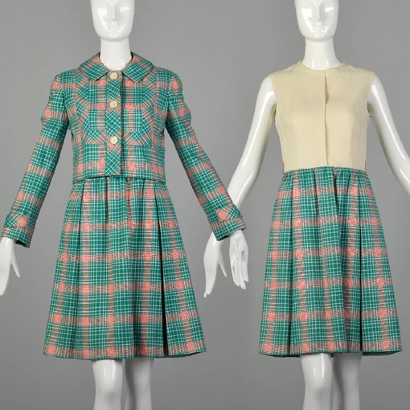 Small 1960s Green and Red Plaid Dress Set