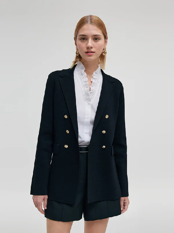 Stretch Lapel Women Knit Blazer