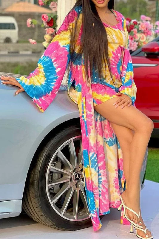 Tie Dye Colorful Flowy Dress Suit