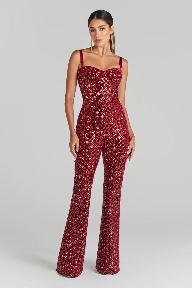 FZ Women's Sexy Sequined Strap Off The Shoulder Jumpsuit