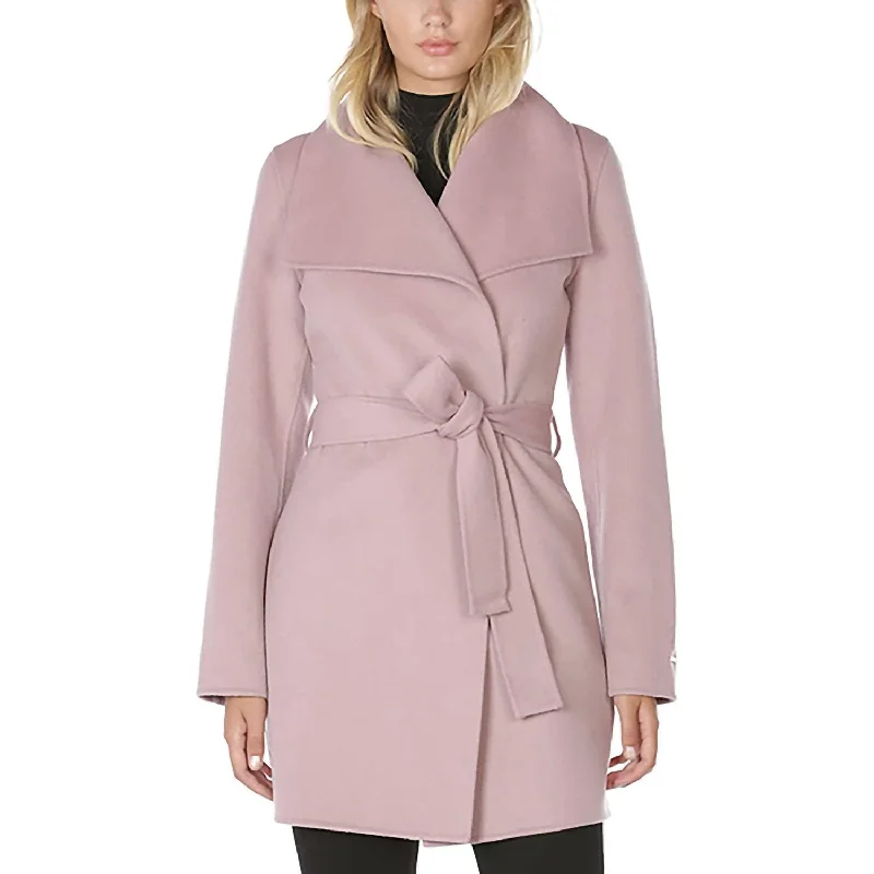 Wool Wrap Belted Jacket Coat In Powder Pink